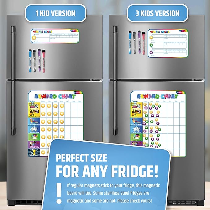 Large Magnetic Reward Chart for Kids - 127 Pre-Written Stickers (Including Potty Training) + 30 Customizable Chores - Behavior, Responsibility & Incentive Routine Star Chart for Fridge (1 Kid Version)