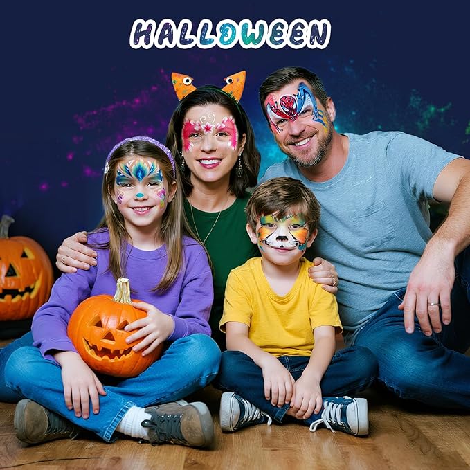 Face Painting Kit for Kids - 42 Colors Professional Face Paint Kit,Non-Toxic face Paint With Stencils, Brush, Gems. For Carnival, Halloween, Costume Makeup and Any Creative Activity with Kids