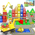 Magnetic Tiles Construction Set with Movable Excavator & Crane, STEM Magnetic Blocks Sensory Toys for Kids 3-5 Girls Boys Toys Age 4-6 6-8, Kids Games Outdoor Toy Birthday Gifts with Car