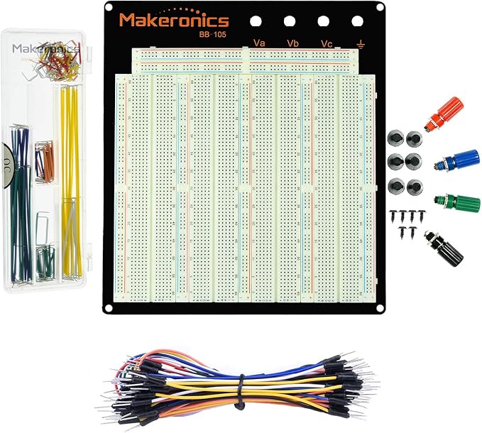 Makeronics Solderless 3220 Tie-Points Experiment Plug-in Breadboard Super Kit with Aluminum Back Plate and 140 U-Shape Jumper Wires + 65 Jumper Wires for Prototyping Circuit/Arduino