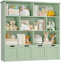 FINETONES Toy Storage Organizer, Kids Bookshelf with 4 Movable Chests and 7 Storage Cubes, Toy Chest Storage with Hidden Wheels, Toy Organizers and Toy Storage, Green