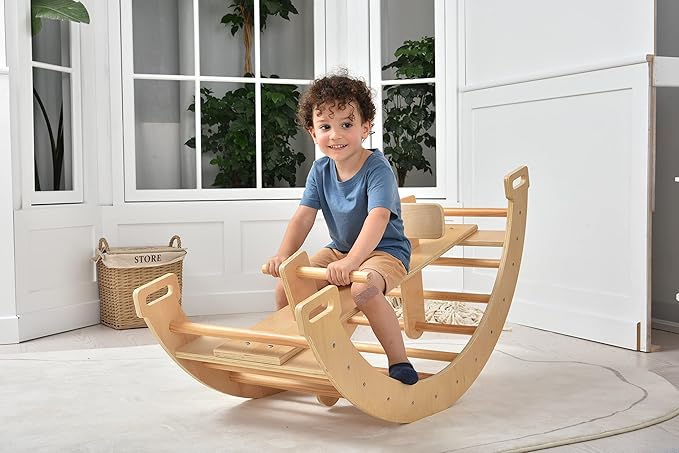 Avenlur Bailis Ultimate 3-in-1 Playset for Kids - Seesaw, Climbing Arch and Rocker - Waldorf and Montessori Climbing Toy for Children 2-6 Years - Toddler Climbing Toys (Natural)