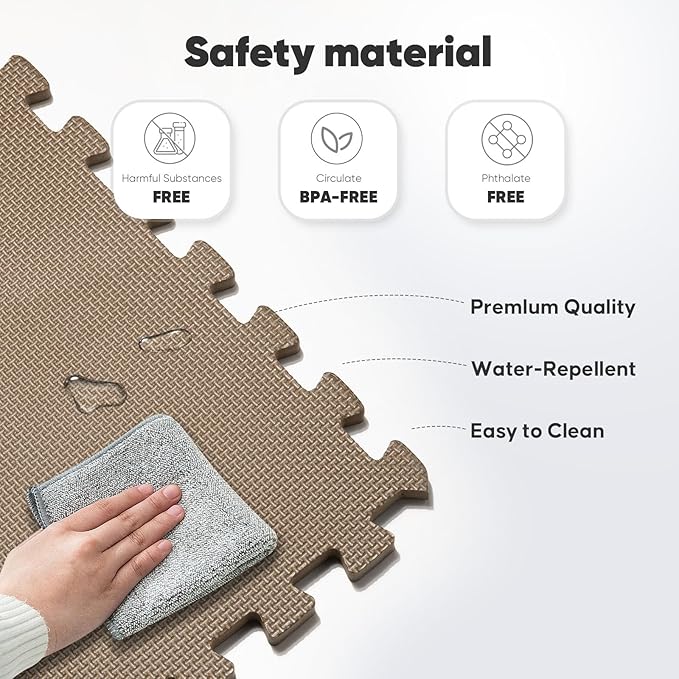Home Gym Mat, Puzzle Exercise Mat, EVA Interlocking Foam Floor Tiles for Home Workout Equipment and Kids' Play Areas - Blue, 24 in x 24 in x ½ in - (Brown, 16 Pack(64 SQ FT))