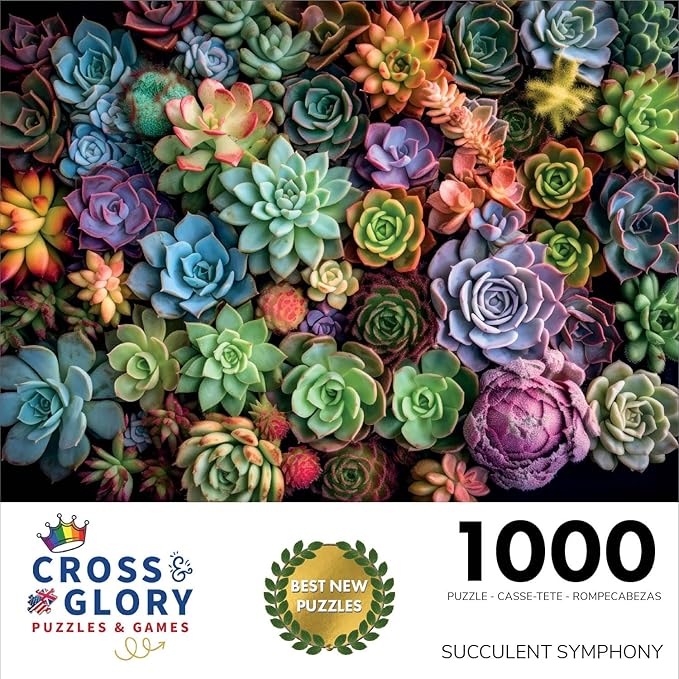 Cross & Glory - Succulent Symphony - 1000 Piece Jigsaw Puzzle for Adults | Premium Quality | Colorful Artwork Puzzle | 1000 Piece Succulent Puzzle
