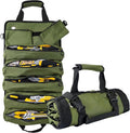 Portable Foldable Roll-Up Waterproof Tool Bag Organizer with 5 Compartments & 2 Detachable Pouches, Heavy-Duty Tool Pouch Bag, Dad Men Electrician Mechanic Gifts (Army green)