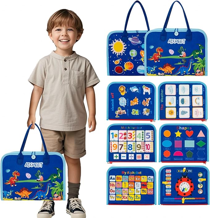 Toddler Busy Board Montessori Toys for 3 4 5 6Year Old, Preschool Learning Activities with Life Skills,ABC,123,Shape,Color,Animal,Weather,Toddler Travel Toys，Educational Activity Developing Sensory