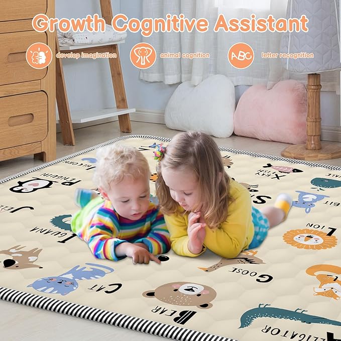 Baby Play MAT 59" X 71", Soft Thickened Anti-Slip Mat for Floor Playpen, Foldable and Machine Washable Baby Crawling Mat