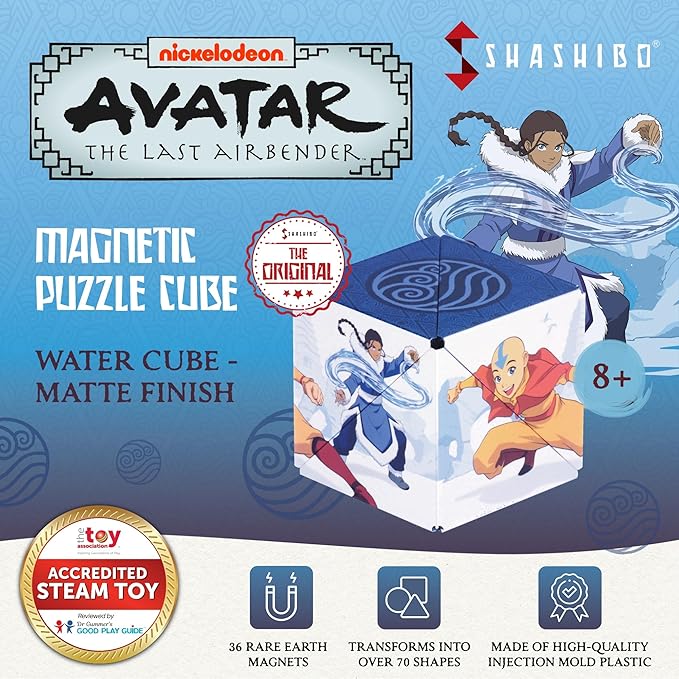 SHASHIBO Avatar The Last Airbender Shape Shifting Box - STEM Magnetic Fidget Cube That Transforms Into Over 70 Shapes, Download Fun in Motion Toys Mobile App (Water)