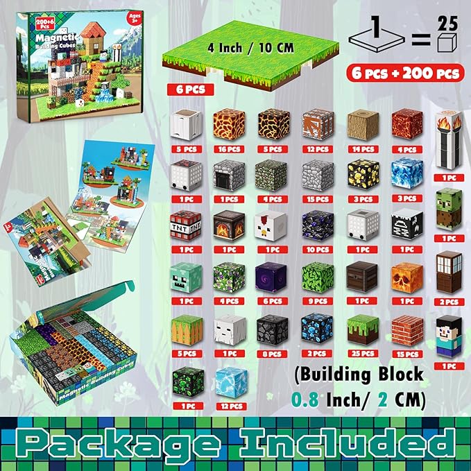 200PCS Magnetic Building Blocks with 6 Baseplate, Magnetic Blocks Cubes for Kids Ages 4-8, Stacking Magnet Blocks STEM Building Toys for Boys Girls Ages 3 4 5 6 7 8-12 Christmas Birthday Gifts