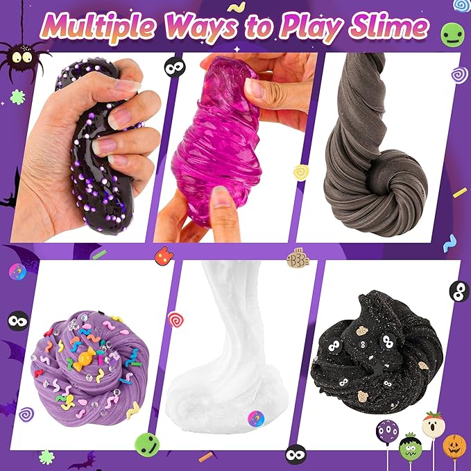 LAWOHO 6 Packs Halloween Slime Kit - Cloud, Butter & Clear Slime, Slime for Kids with Spooky Slimes Add-ins, Slime Kit for Boys & Girls Birthday Halloween Party Favors Christmas Easter Gifts