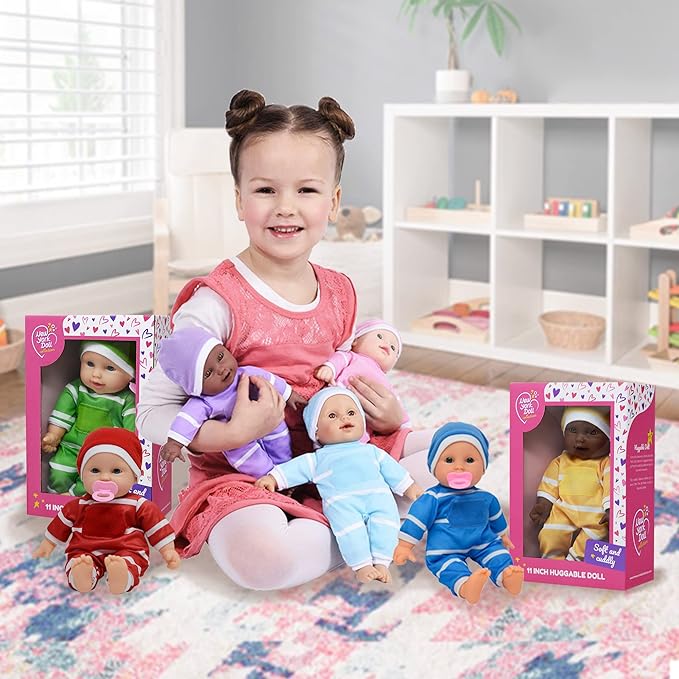 The New York Doll Collection 11 inch Soft Body Baby Doll in Gift Box - 11" Doll Toy for Kids, Boys, Girls and Toddlers - Baby Doll Pacifier Accessory Included (Beige Hispanic)