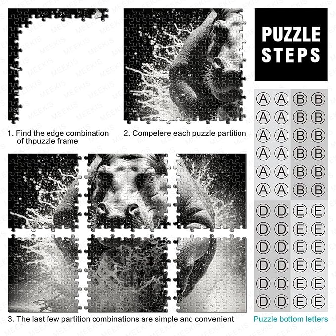 Hippo Thickened Wooden Jigsaw Puzzles 500 Pieces 3D Animal for Adults Fun Education Game Home Decoration Toy Intellectual Game Stress Relief Toy Premium & Durable 500pcs (52x38cm)