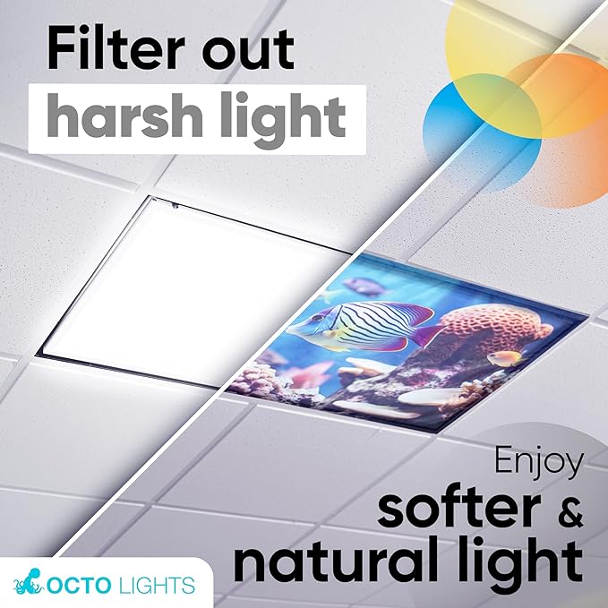 Light Covers for Ceiling Lights Classroom - Magnetic Ocean Cover for Fluorescent Or LED Fixture - Must Haves for Teacher Supplies - Home, Office Cubicle Decor - Calming Overhead Lighting