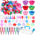 355 Pcs Summer Beach Sensory Bin Filler Fine Motor Toys Counting Sorting 200 Felt Toys 140 Resin Beach Creatures 8 Tweezers 6 Silicone Plates 1 Storage Box for Counting Sorting DIY Crafts(Summer)