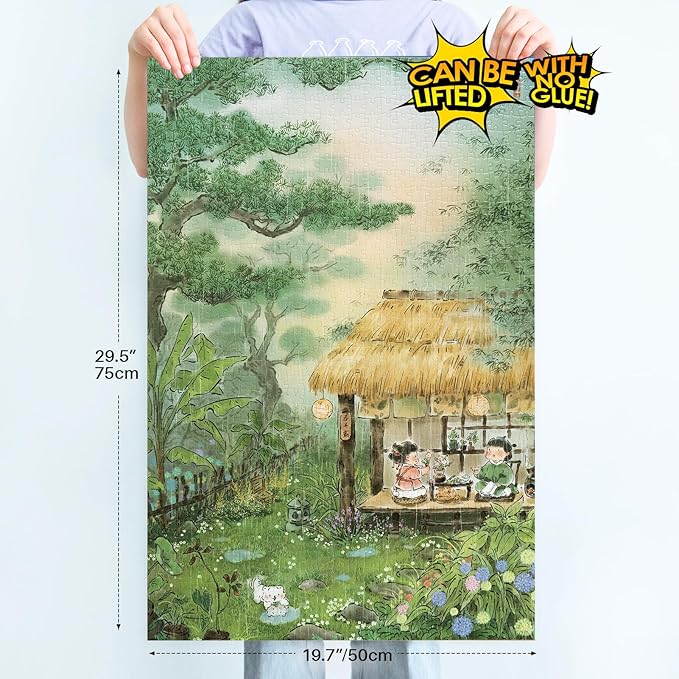 MOMIBOOK 1000 Piece Puzzle for Adults Jigsaw Puzzles of Listening to The Rain Halfway Through The Mountain, Painting Image Challenging Hard Impossible Puzzle Unique Christmas Birthday Gifts