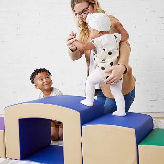 ECR4Kids SoftZone Junior Mix n' Match Tunnel and Bump, Beginner Playset, French Blue, 2-Piece