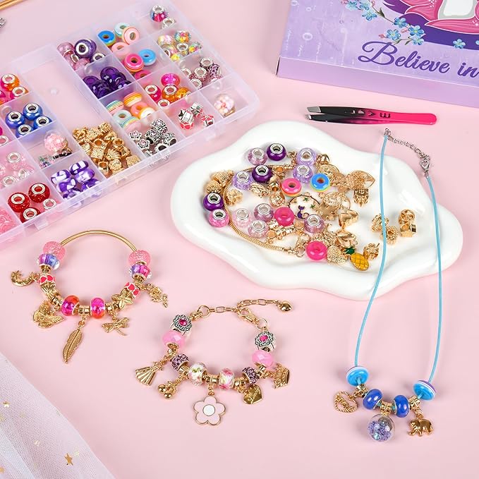 Uniartfy Charm Bracelet Making Kit, 305 Pieces Jewelry Making Kit Supplies for Girls 8-12, Birthday Gifts, DIY Arts Crafts for Teens Women Kids Ages 5 6 7 8 9 10 11 12 Years Old with Organizer Box