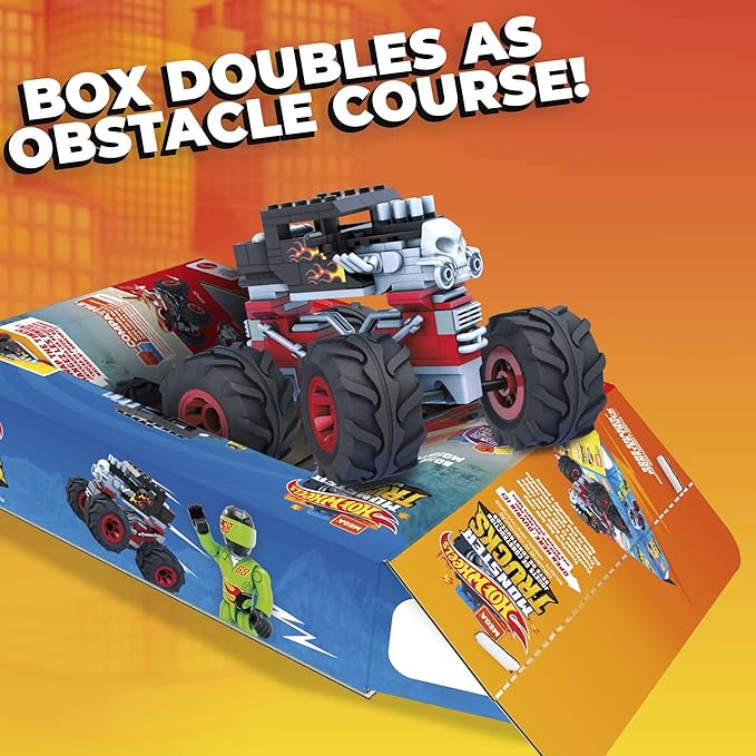MEGA Construx Hot Wheels Monster Trucks Toy Car Building Set, Bone Shaker with 194 Pieces, 1 Micro Action Figure Driver, Red, Kids Age 5+ Years
