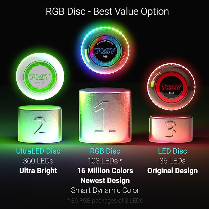 TOSY Bundle of 3-2X Green + Red - Flying Disc 36 LEDs, Super Bright, Smart Modes, Auto Light Up, Rechargeable, Cool Fun Christmas, Birthday & Camping Gift for Men/Boys/Teens/Kids, 175g Frisbee