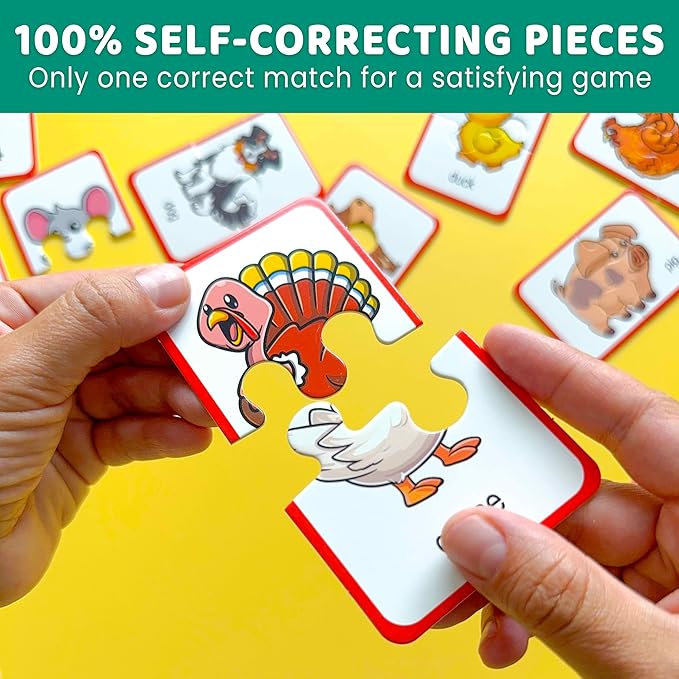 QUOKKA Toddler Puzzles Ages 2-4 – 100% Self-Correcting 16 Matching Pairs of Farm Animals – Educational Toddler Puzzles Ages 1-3 with 32 Pieces - Memory Matching Games for 3-5 Years Old Boys and Girls