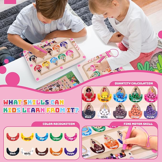 Princess Mini Magnetic Color and Number Maze Montessori Toy for Ages 3 4 5, Toddler Busy Board, Educational Preschool Learning Activities, Ideal Christmas & Birthday Gift for Girls and Kids
