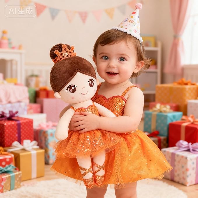 Gloveleya Baby Girl Gifts Dolls Soft Plush Toy Ballet Girl Doll Orange 14 Inches with Gift Box…