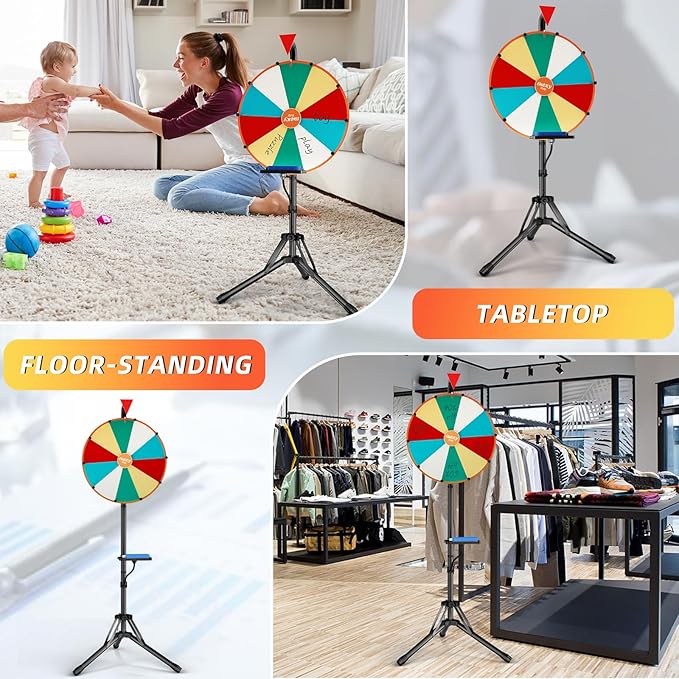 Prize Wheel,16 Inch Spinning Wheel with Adjustable Folding Tripod Floor Stand,10 Slots,1Bracket, Dry Erase Kit - Wheel of Fortune Game for Carnival, Casino & Trade Show.