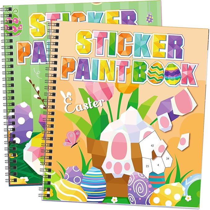 Omgouue 2PCS Easter Day Crafts for Kids Ages 4-8 Sticker Paint Books Includes Eggs Bunny Chick and More Designs Gift Party Create 20 Pictures Sticker Sheets are Separate