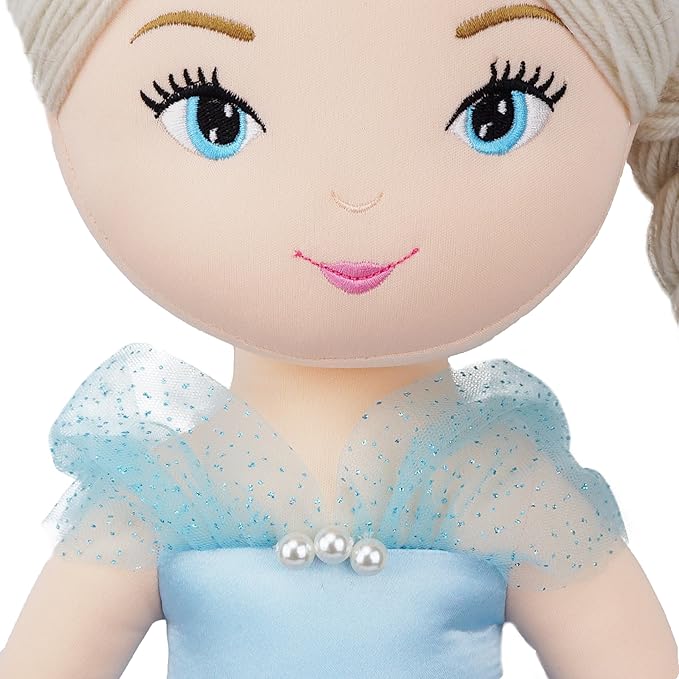 June Garden 30" XL Princess Marina Crystalheart Soft Rag Doll - Adorable Stuffed Life Size Doll Gift for Girls - Blue Dress