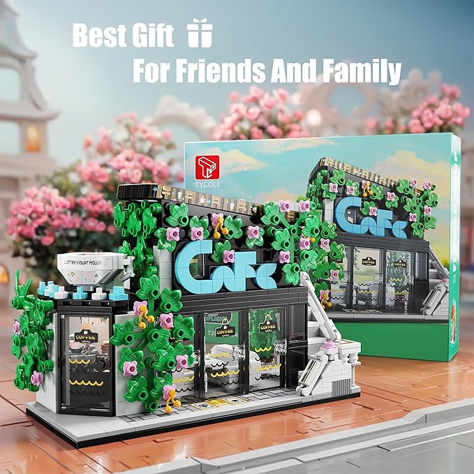 Flower Coffee Shop Building Block Set with LED Lights,STEM Cafe House Building Toys,Coffee Garden House Architecture Model,Birthday Gift for Adults Boys Age 8-12(564Pcs)
