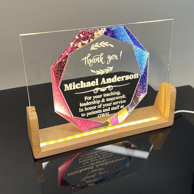 Custom Engraved Acrylic Employee Recognition Award – Personalized Appreciation Trophy for Corporate Excellence – Desk Display Plaque with Free Customization (Style #3)
