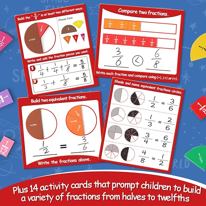 Torlam Magnetic Fraction Tiles & Fraction Circles Activity Set - Math Manipulatives for Elementary School - Fraction Magnets & Resources - Fraction Strips & Bars