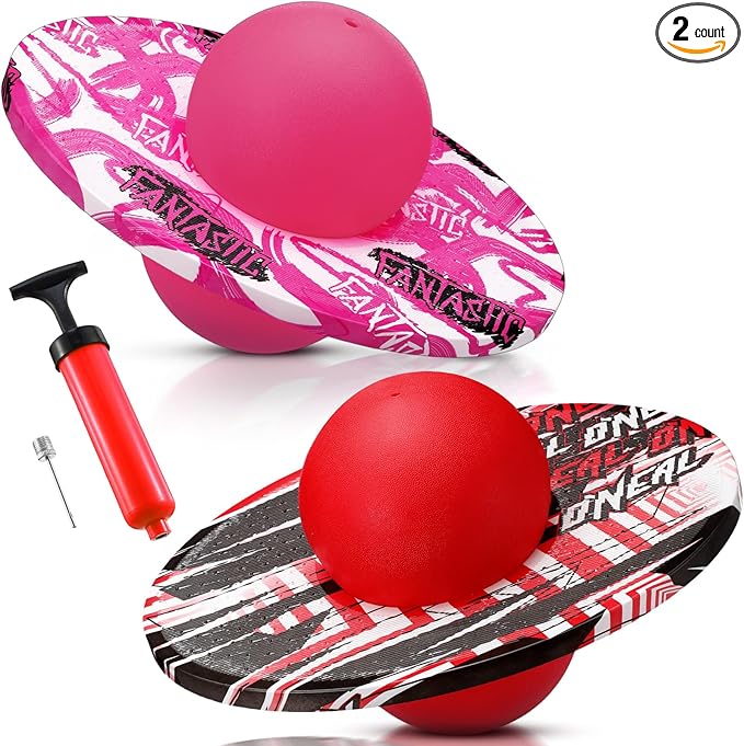 Junkin 2 Pcs Pogo Ball Trick Board Toy Balance Board Pogo Balance Bounce Ball with Pump and Strong Grip Deck for Fun Challenge Fidget Indoor,Outdoor Toys