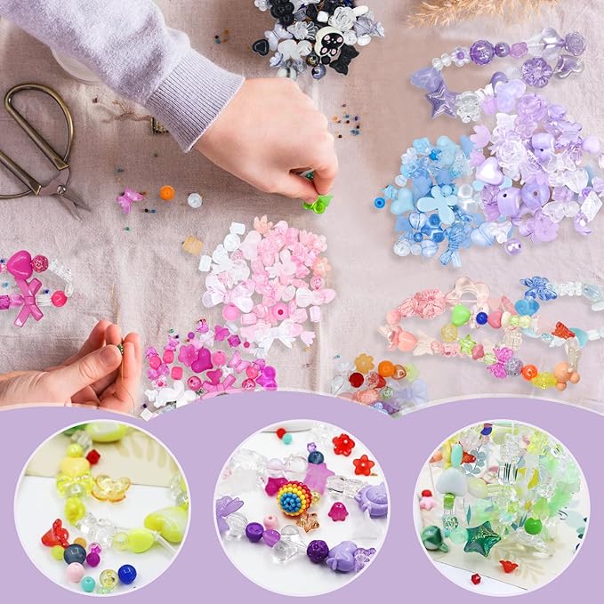 RYKOMO 300-360PCS Acrylic Beads, Cute Assorted Kawaii Aesthetic Beads for Jewelry Making, DIY Bracelet Necklace, Phone Lanyard (10 Candy Colors)