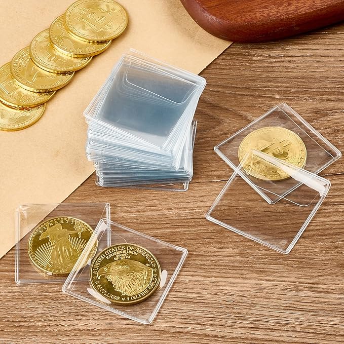 50PCS Single Pocket Coin Sleeves, 2.1 x 2.1 Inches Clear Plastic Coin Holders Individual Coin Protectors Small Pouches for Coin Currency Bills Collectors