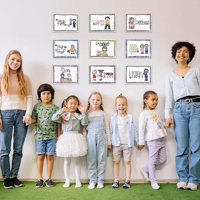 Alpurple 9 Pcs A4 Classroom Rules Posters, Preschool Class Rules Poster, Classroom Rule Behavior Educational Posters, Good Habits Manners Chart for Preschool and Primary school Supplies