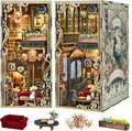 Book Nook Kit, DIY Miniature Dollhouse Book Nook Kit with Dust Cover and LED Light for Teens and Adults (Saisons Café)