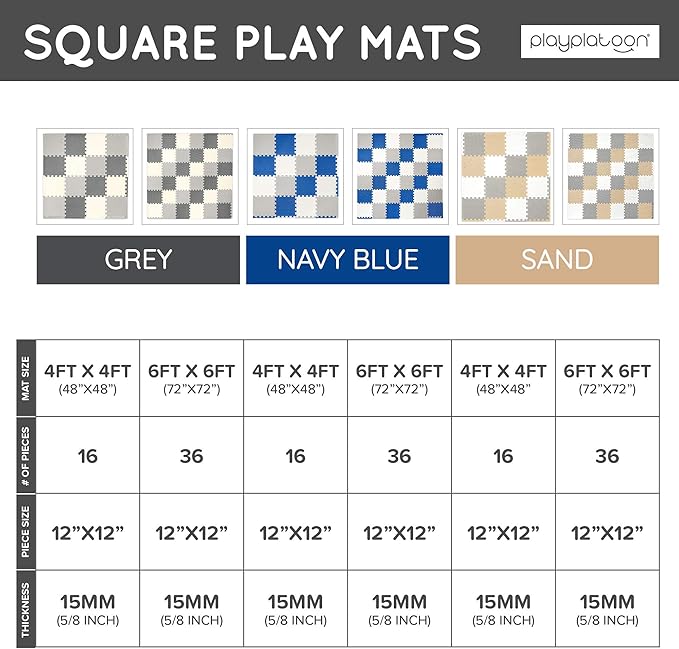 Play Platoon Non-Toxic Foam Puzzle Floor Mat, Comfortable, Extra Thick, Cushiony Exercise and Play Mat for Toddlers, Kids & Adults, 36 Tiles (12"x12"), Warm Grey/Cream/Sand