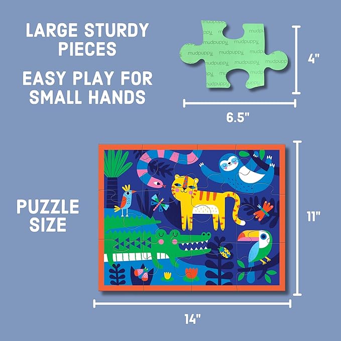 Mudpuppy Rainforest – 12 Piece Puzzle with Reusable Zipper Pouch Featuring Colorful and Fun Illustrations of Jungle Animals Perfect for Easy Storage and Travel