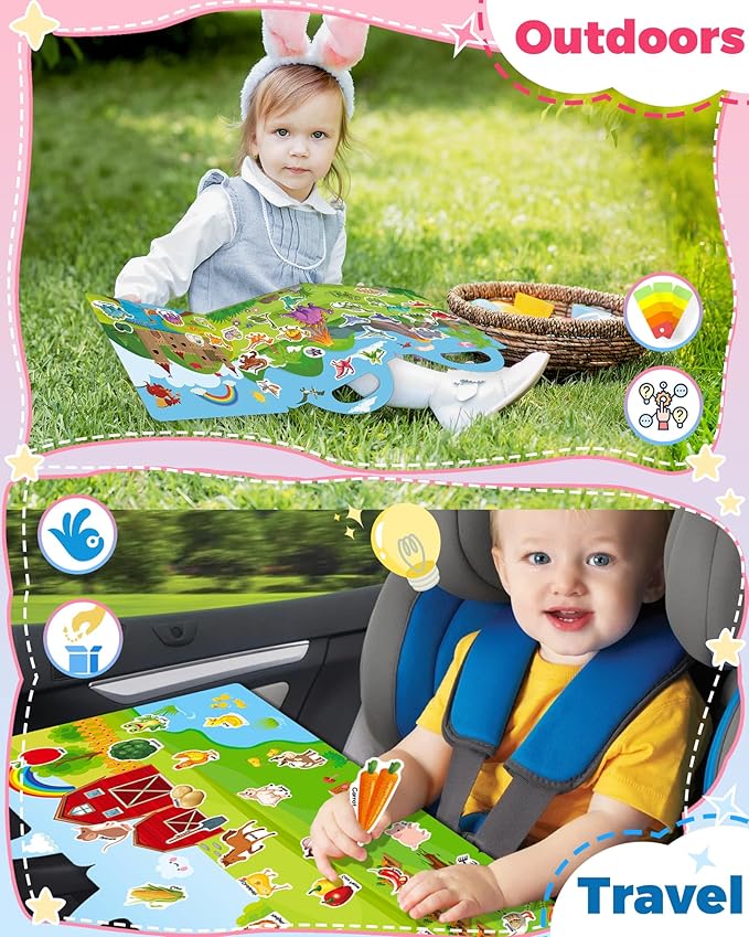 3 Pack Reusable Sticker Book for Toddlers 2-4 Years, Toddler Sticker Book for Kids, Toddler Activities Crafts Preschool Learning Travel Toys Birthday Gifts for Boys Girls Ages 1-3, 2-4, 3-5