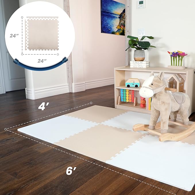 FlooringInc's Rainbow & Natural Harmony Playmat - Kid Safe Foam Floor Tiles with Removable Edges - 2'x2', 1/2" Thick (Moonbeam, 24 Tile Pack)