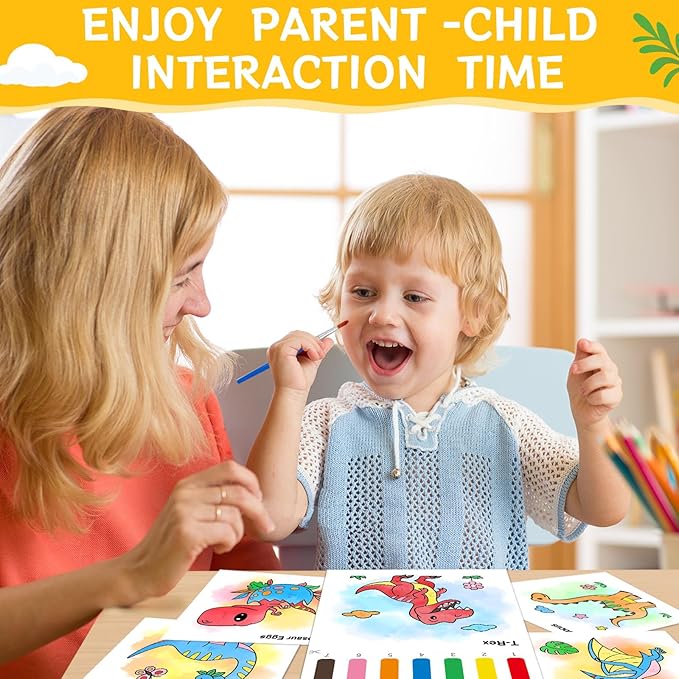Paint with Water Coloring Books for Toddlers,Mess Free Watercolor Painting Papers for Kids Water Color Paint Kit Art Craft Birthday Gift for Ages 1-3,4-8(Dinosaurs)