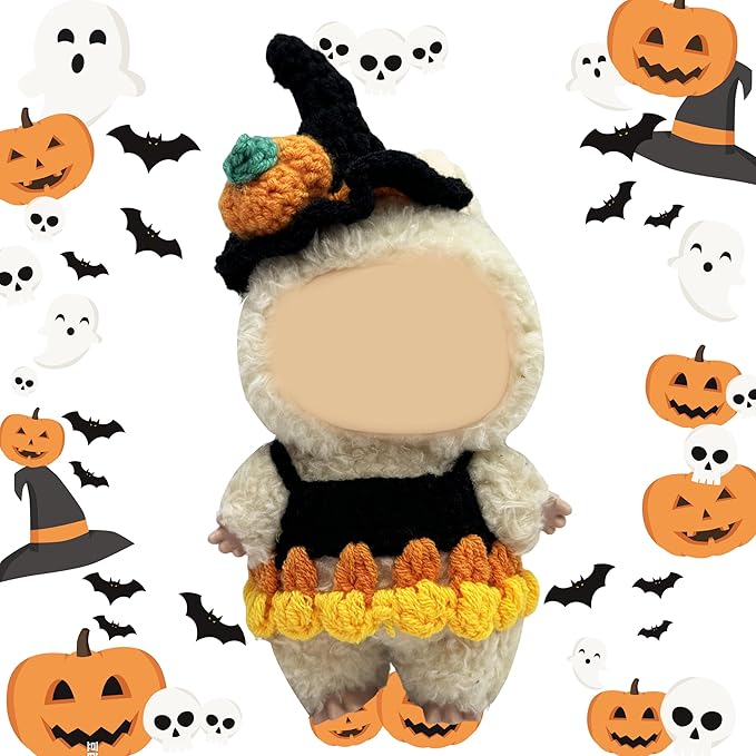 Halloween Clothes for 17cm Doll Outfits, Hat Dress Set for 17cm Dolls, Stylish Adorable Halloween Clothes Accessories (No Doll)