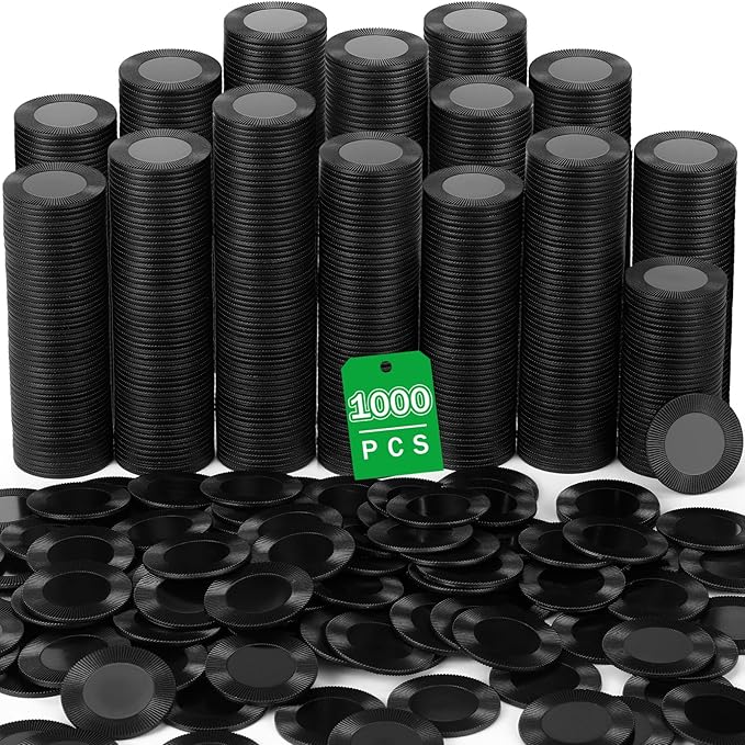 Leitee 1000 Pcs Plastic Poker Chips 38 mm Interlocking Game Lightweight Poker Chip Set Tokens Bingo Blank Casino Counting Bulk for Adults Counting Reward Card(Black)