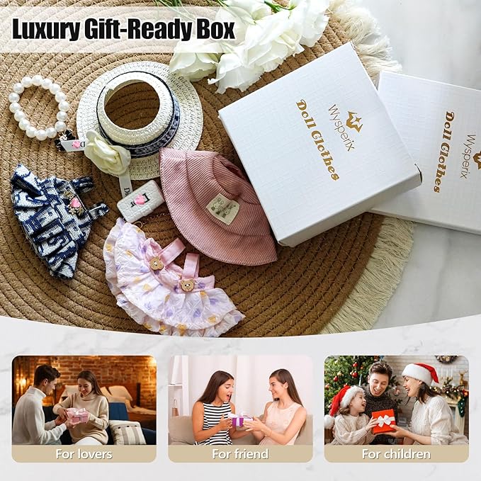 17cm Doll Clothes Set with Fashion Accessories - Premium Luxury Baby Doll Outfits & Designer Clothes Bundle, Unique Fashion Style Dresses with Hat & Pearl Necklace & Bag Accessories(Blue)