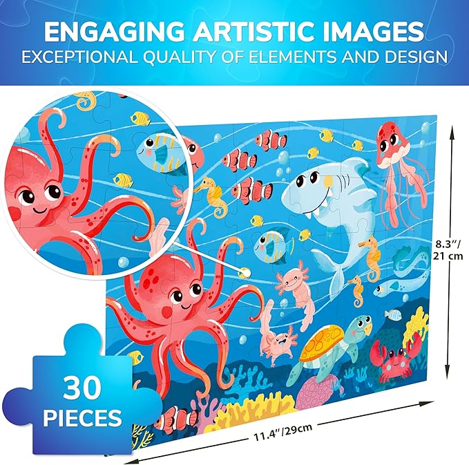 QUOKKA Puzzles for Kids Ages 3-5 - 30 Pieces Puzzles for Toddlers 2-4 - Sea World Learning Jigsaw Puzzles for Kids 4-6 Years Old - Educational Toys for Boy and Girl