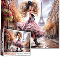 Tucocoo Paris Girl and Fluffy Dog Puzzle for Adults 1000 Piece, Art Puzzle with Eiffel Tower, Romantic Paris Street Scene Jigsaw, Challenging and Decorative Puzzle Gift, 27x20 Inch