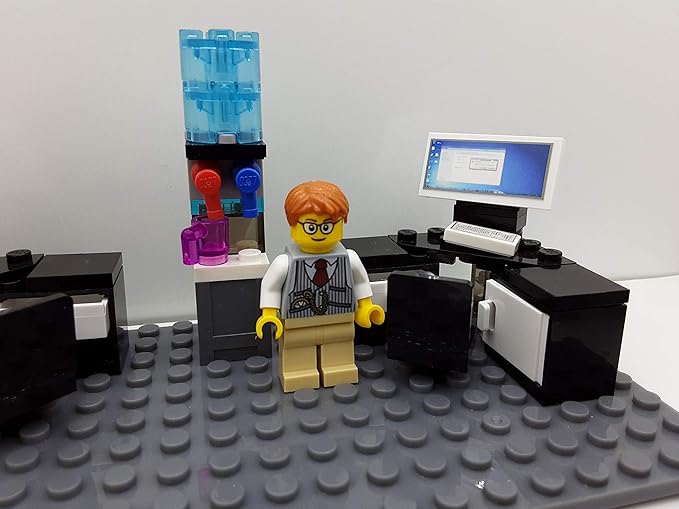 Custom Toys & Hobbies INC Building Bricks Businessman Lawyer Office Setup- Premium Quality Desk Keyboard Computer & Minifigure Holiday Birthday Gift for Kids (Full Office)