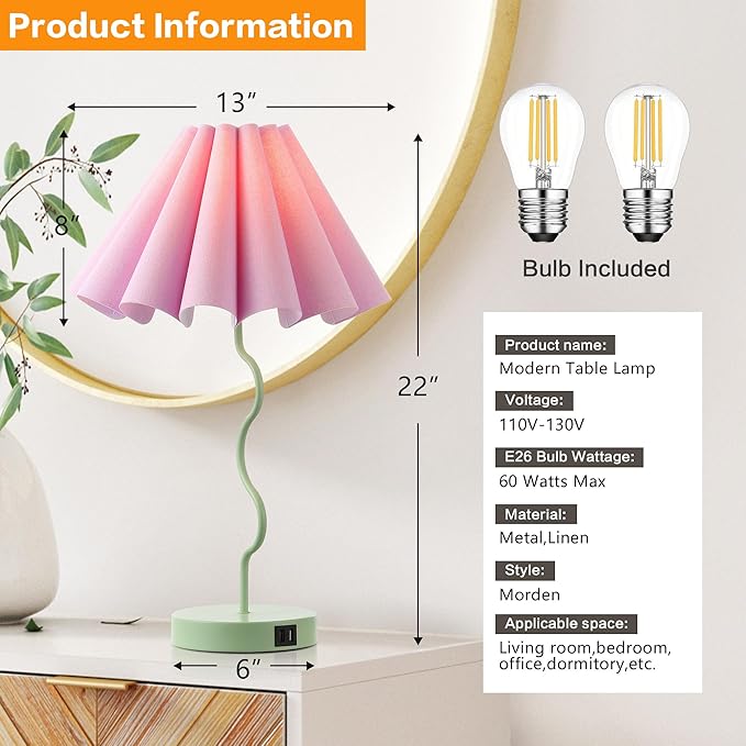 Table Lamps for Bedroom Modern Single Table Lamp for Night Stands Beside Lamps Living Room End Table Lamp (Green)
