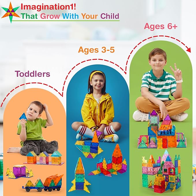 Tigerdoe 100 PCS Magnetic Tiles Set, Educational and Creative Magnetic Building Tiles for Kids, Fun,and Interactive 3D Construction Play Toy for Kids, Montessori Learning and Sensory Development Toys